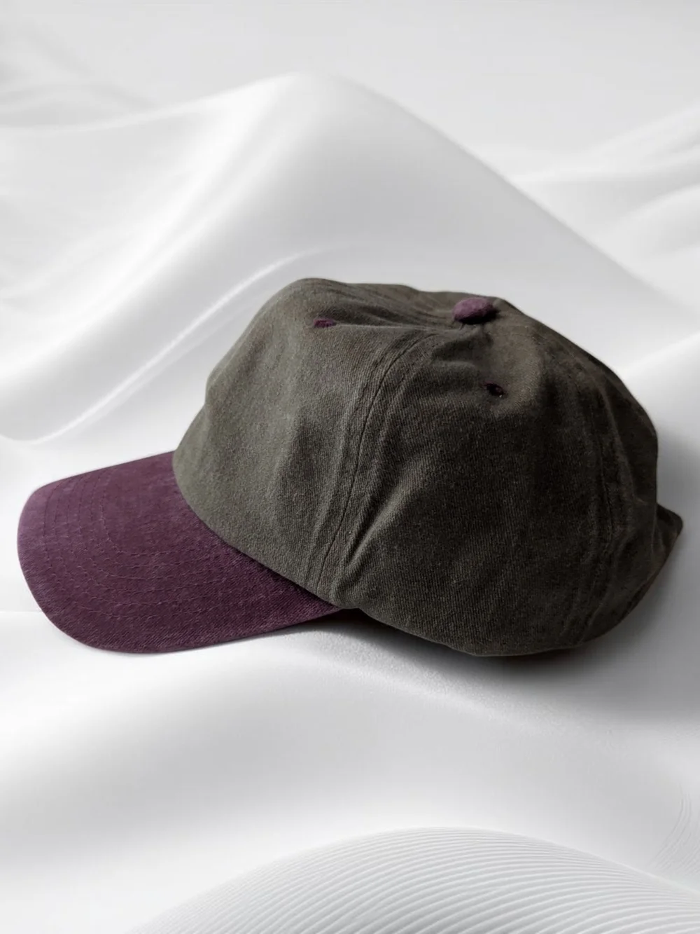 Women's Men's Dyed Washed Two-Tone Olive and Plum Baseball Cap Hat